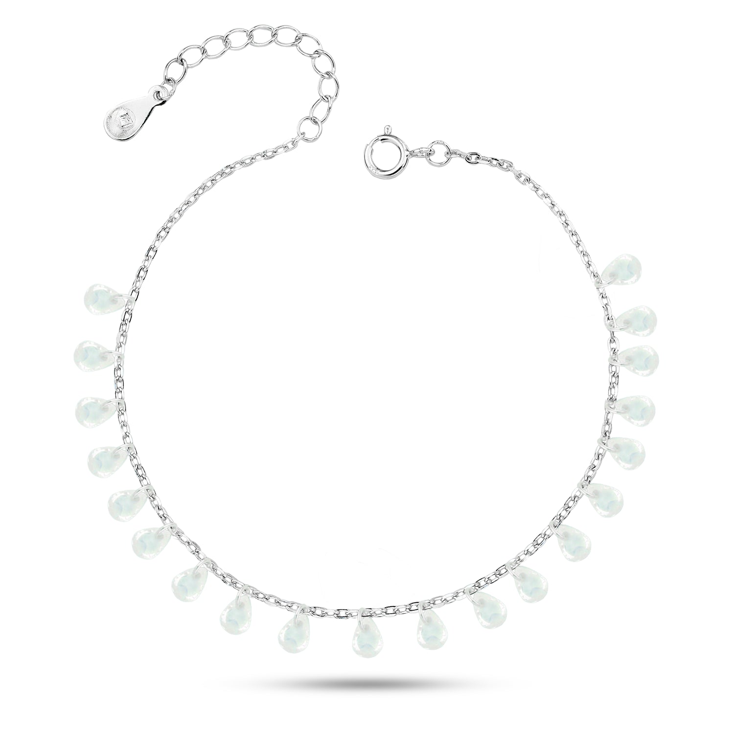 925 Silver Anklet with Sparkling Oval Zircon Stones