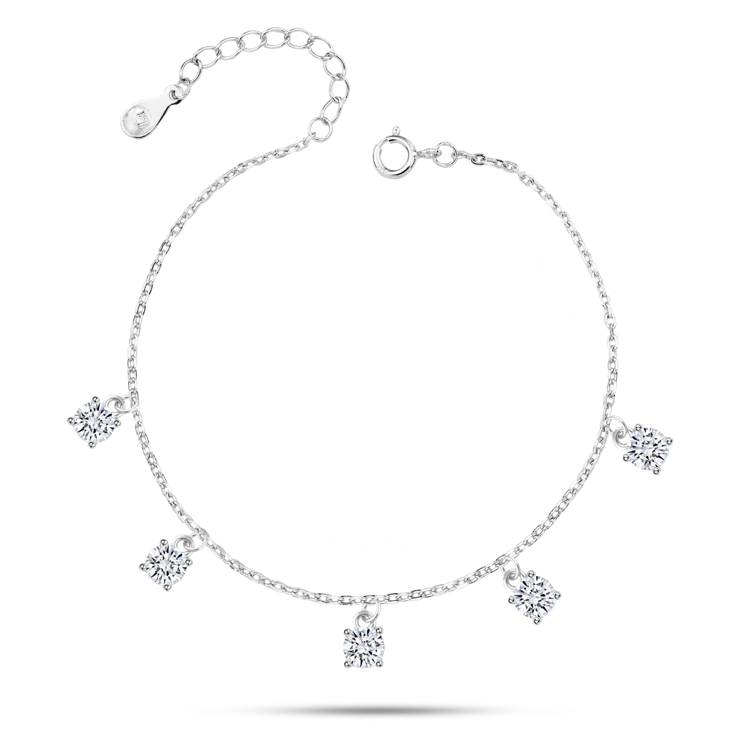 925 Silver Anklet with Sparkling Round Zircon Stones