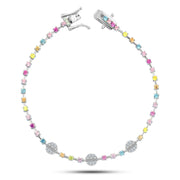 925 Sterling Silver Bracelet with Shiny Beads and Multi-Colored Zircon Stones