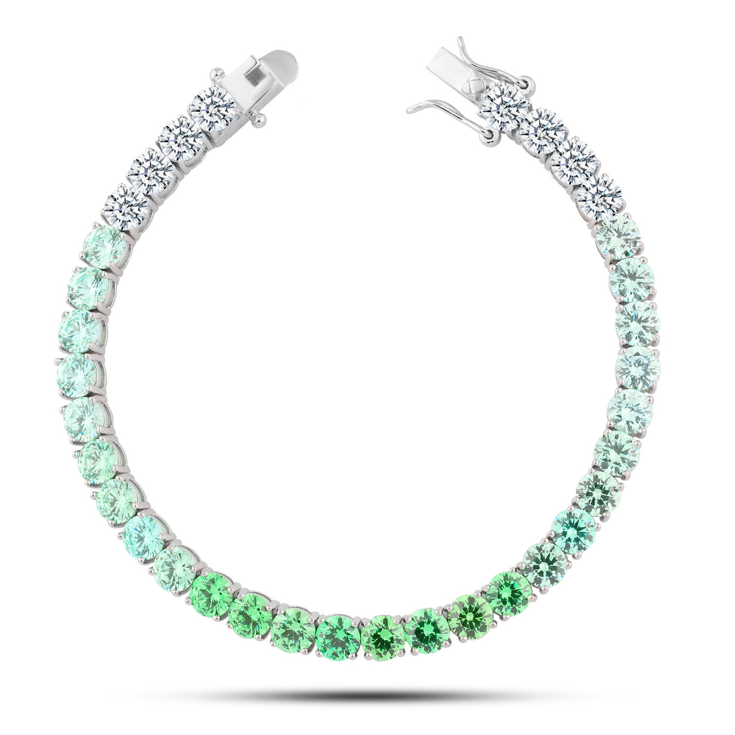 انسيال فضة عيار 925 لامع بتصميم أحجار الزركون الأخضر