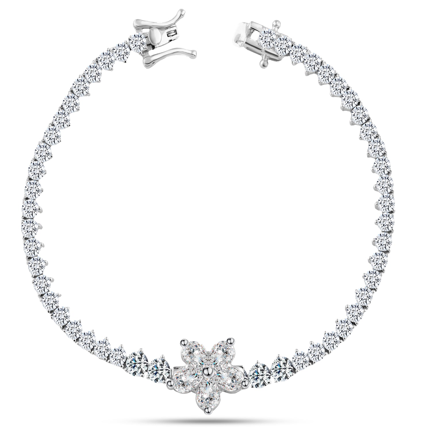 925 Silver Bracelet with a Flower Design Adorned with Sparkling Zircon Stones
