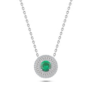 Elegant 925 silver necklace with a green stone at the center, surrounded by a sparkling zircon frame.