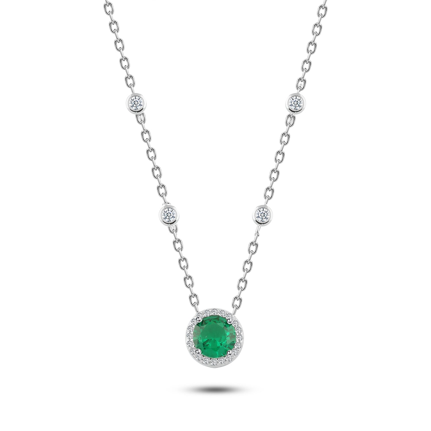 925 Sterling Silver Green Stone Necklace Adorned with Sparkling Zircons