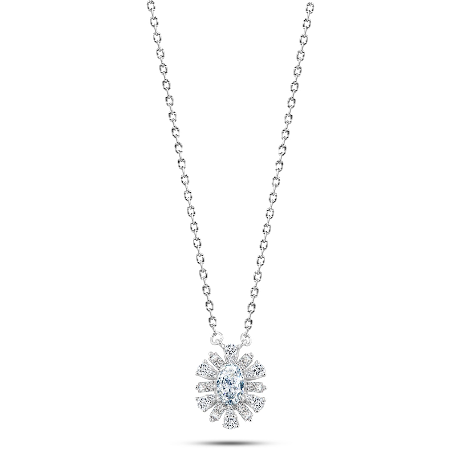 925 Silver Necklace with Elegant Flower Design and Zircon Stones