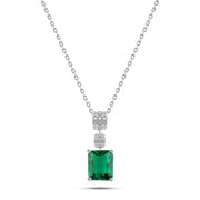 925 Silver Necklace with Green Stone and Sparkling Zircon