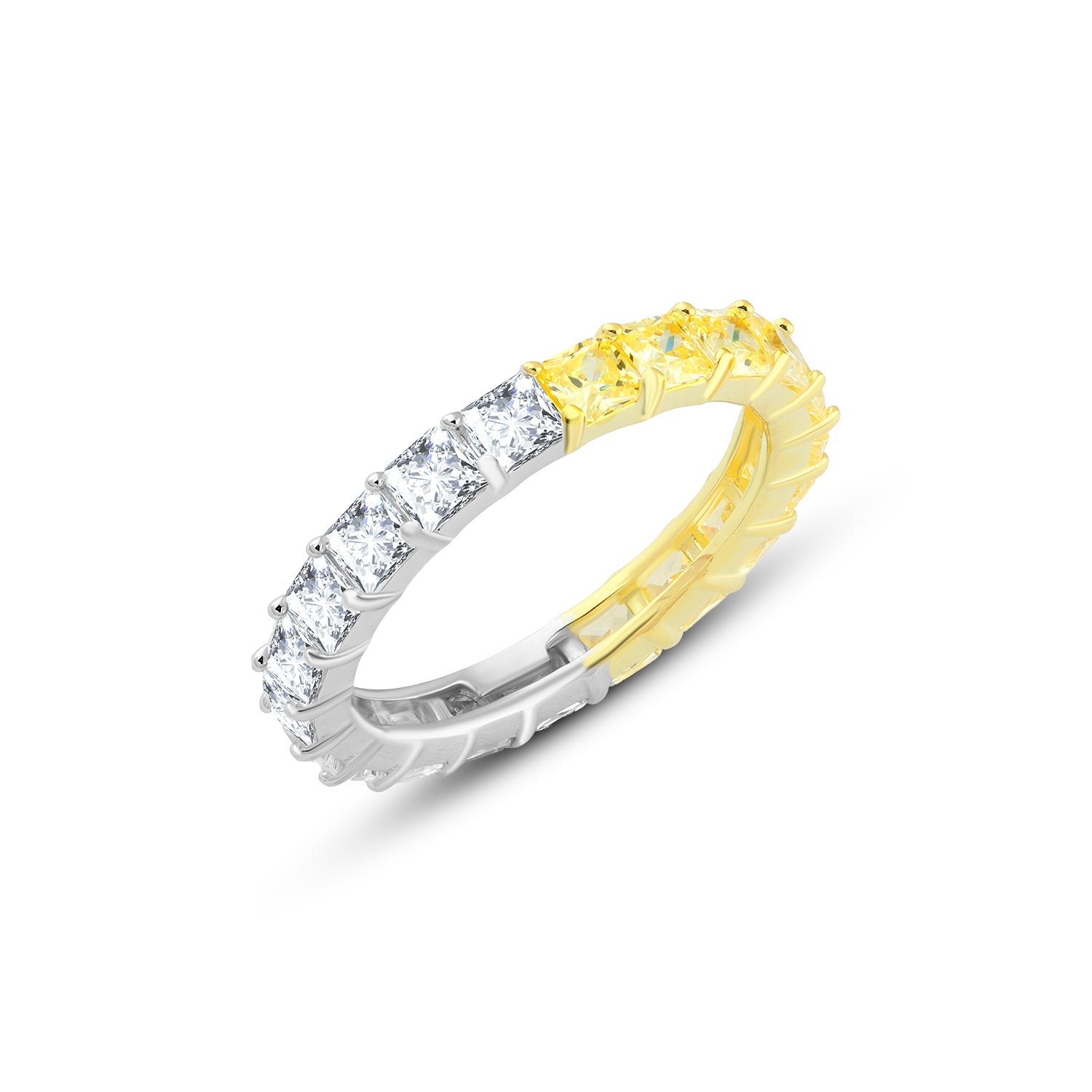 925 Silver Dual-Tone Ring with White and Yellow Princess-Cut Zircon

