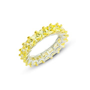 925 Silver Eternity Ring with Yellow Princess-Cut Zircon and Golden Finish

