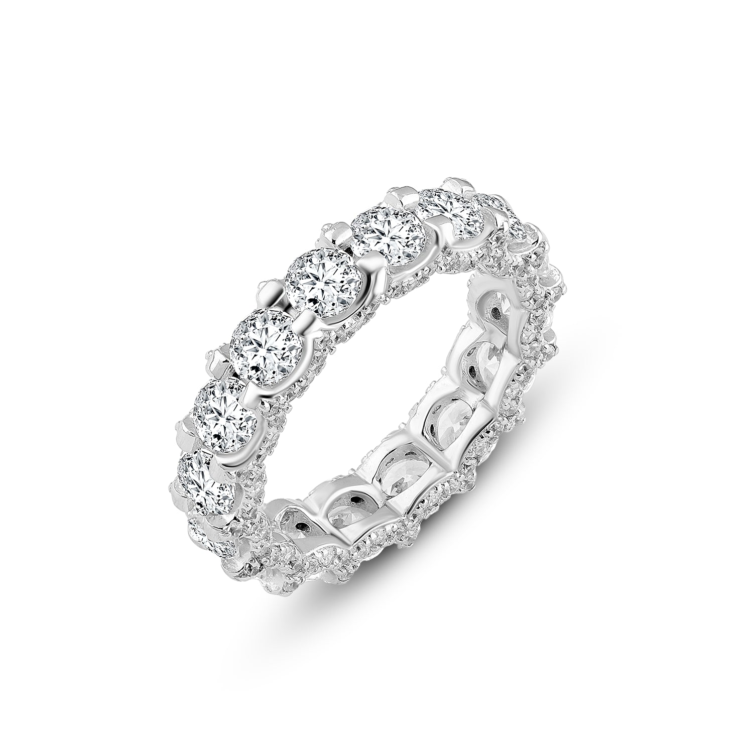 925 Silver Full Zircon Band Ring with Double Sparkling Design

