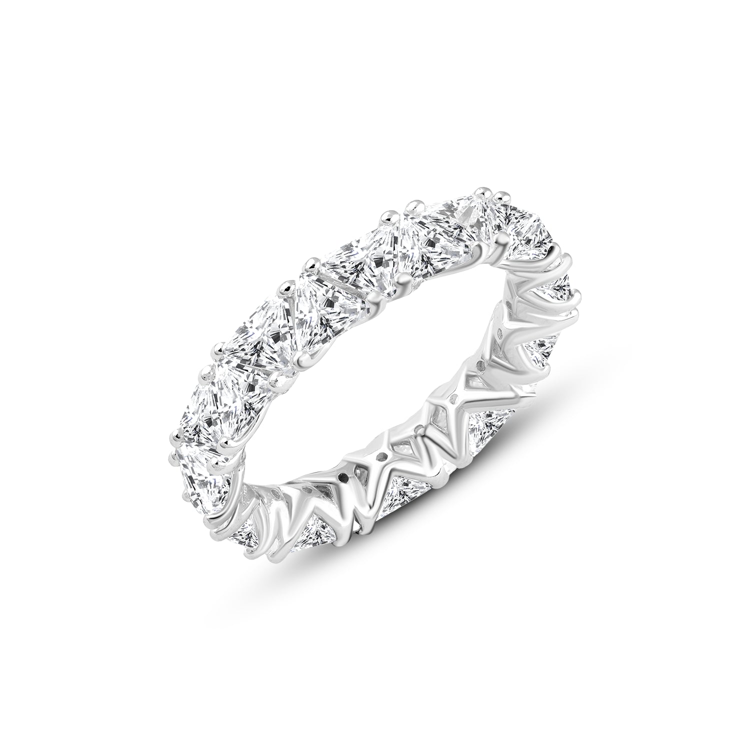 Italian 925 Silver Ring with Continuous Zircons and Unique Side X Design