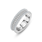 925 Silver Ring with Central Square Zircons and Double Round Zircon Borders


