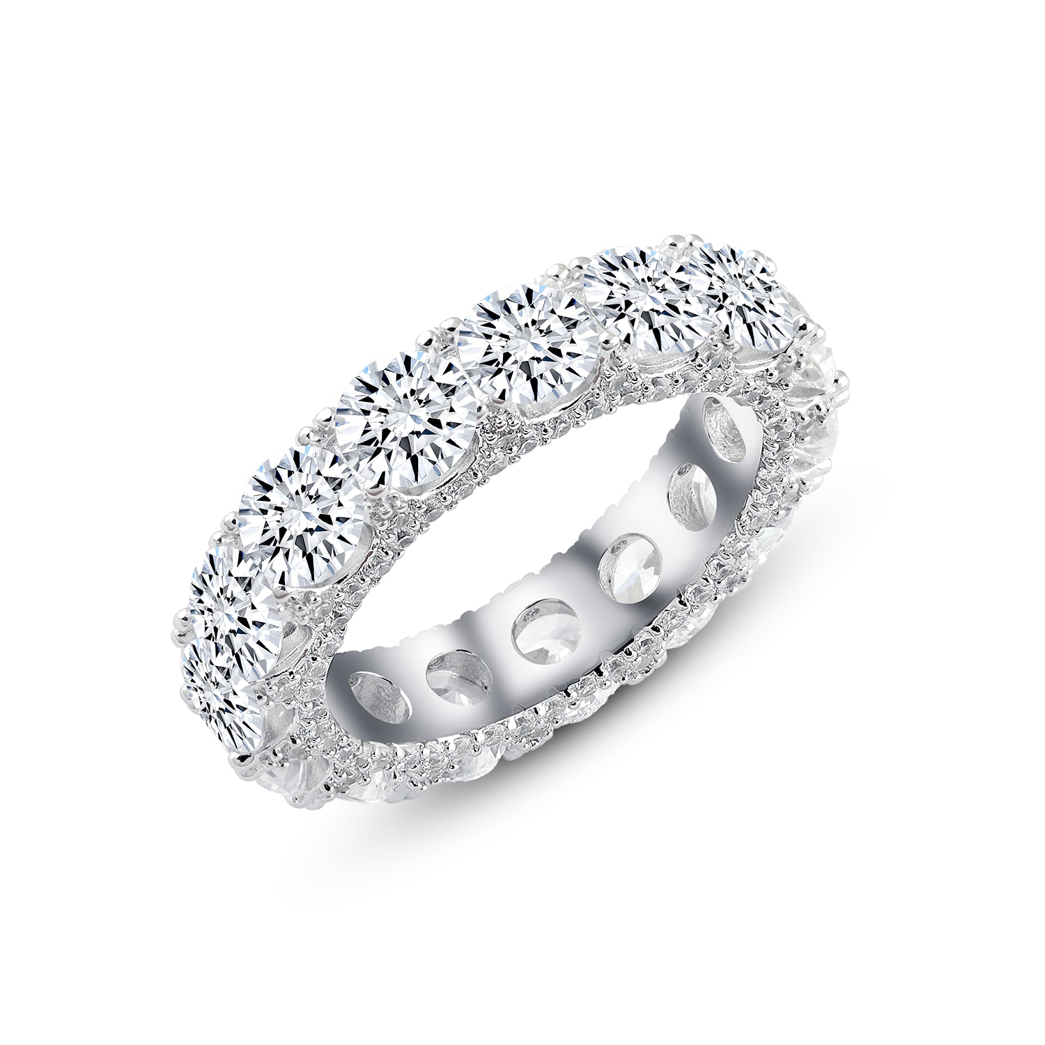 925 Silver Ring with Large Round Zircons and Sparkling Side Rows

