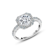 925 Sterling Silver Ring with Large Round Zircon and Square Halo Setting

