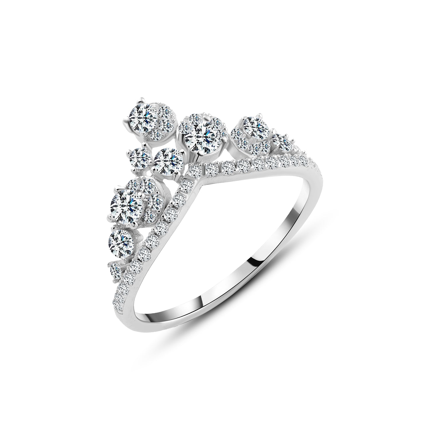 925 Sterling Silver Crown-Shaped Ring with Sparkling Zircon Stones

