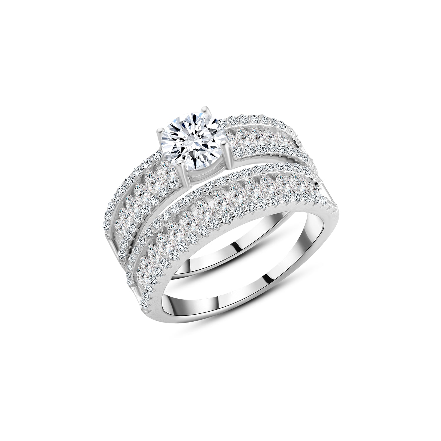 925 Silver Twins Ring Inlaid with Sparkling Zircon Stones