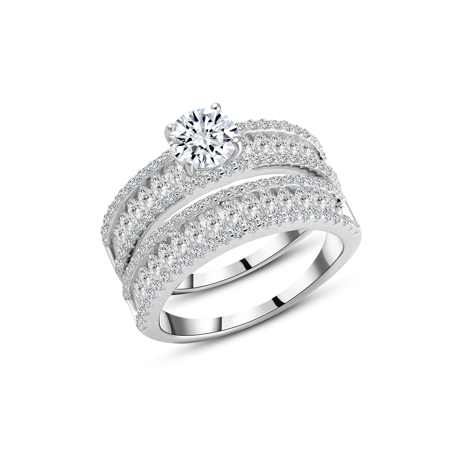 925 Silver Twins Ring with Elegant Zircon Design