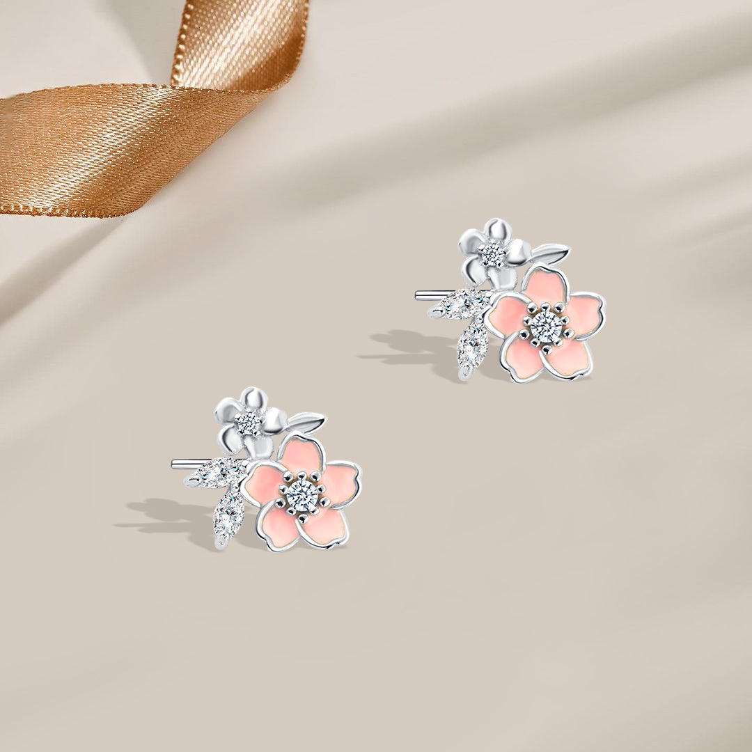 حلق فضة بتصميم زهرة وردي  – فضة عيار 925