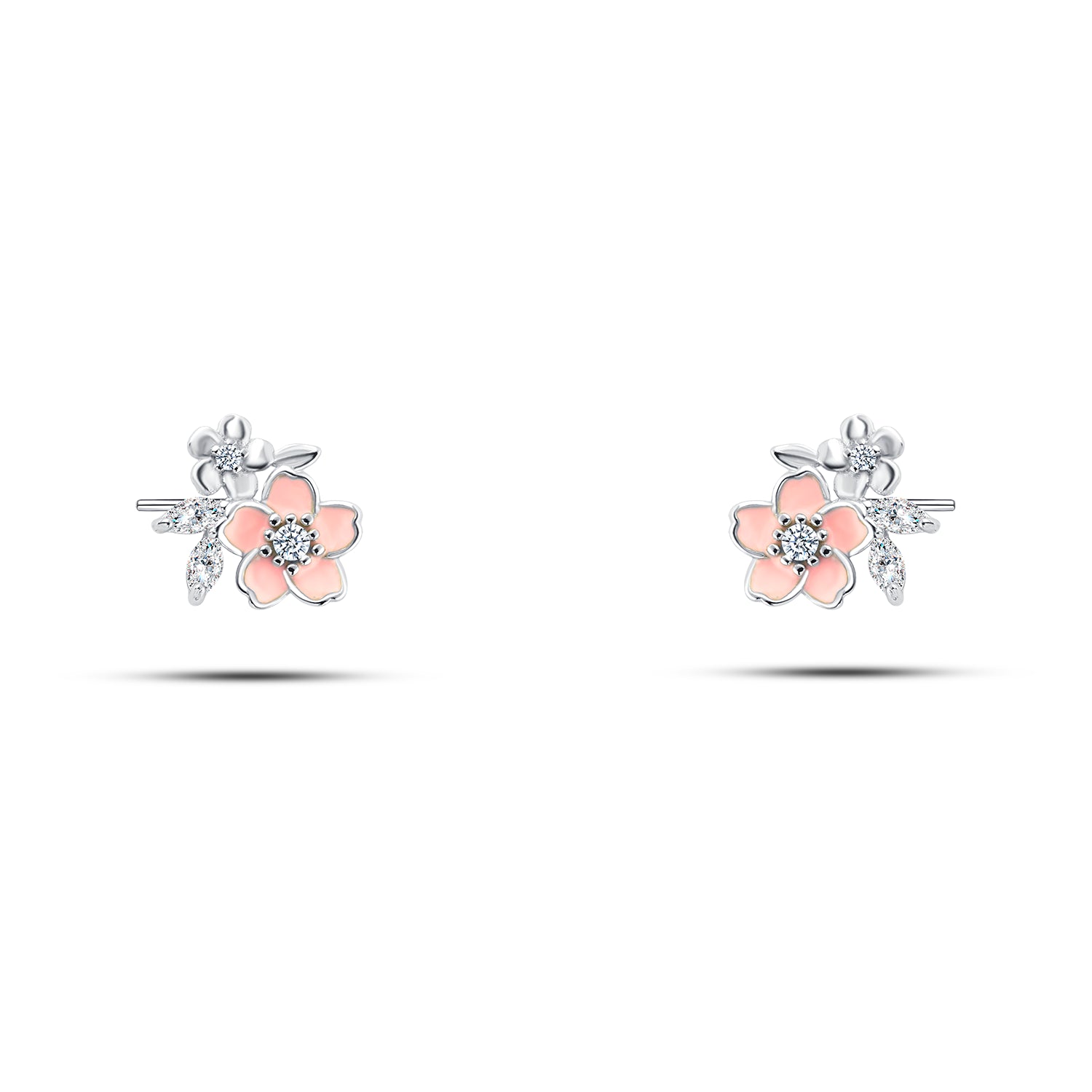 حلق فضة بتصميم زهرة وردي  – فضة عيار 925