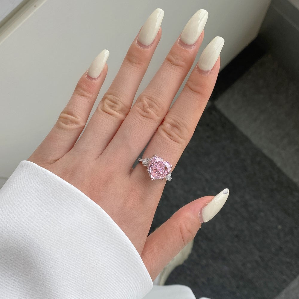 Rose Heart Ring – 925 Sterling Silver with Natural Pink Crushed Ice Stone in a Royal Design

