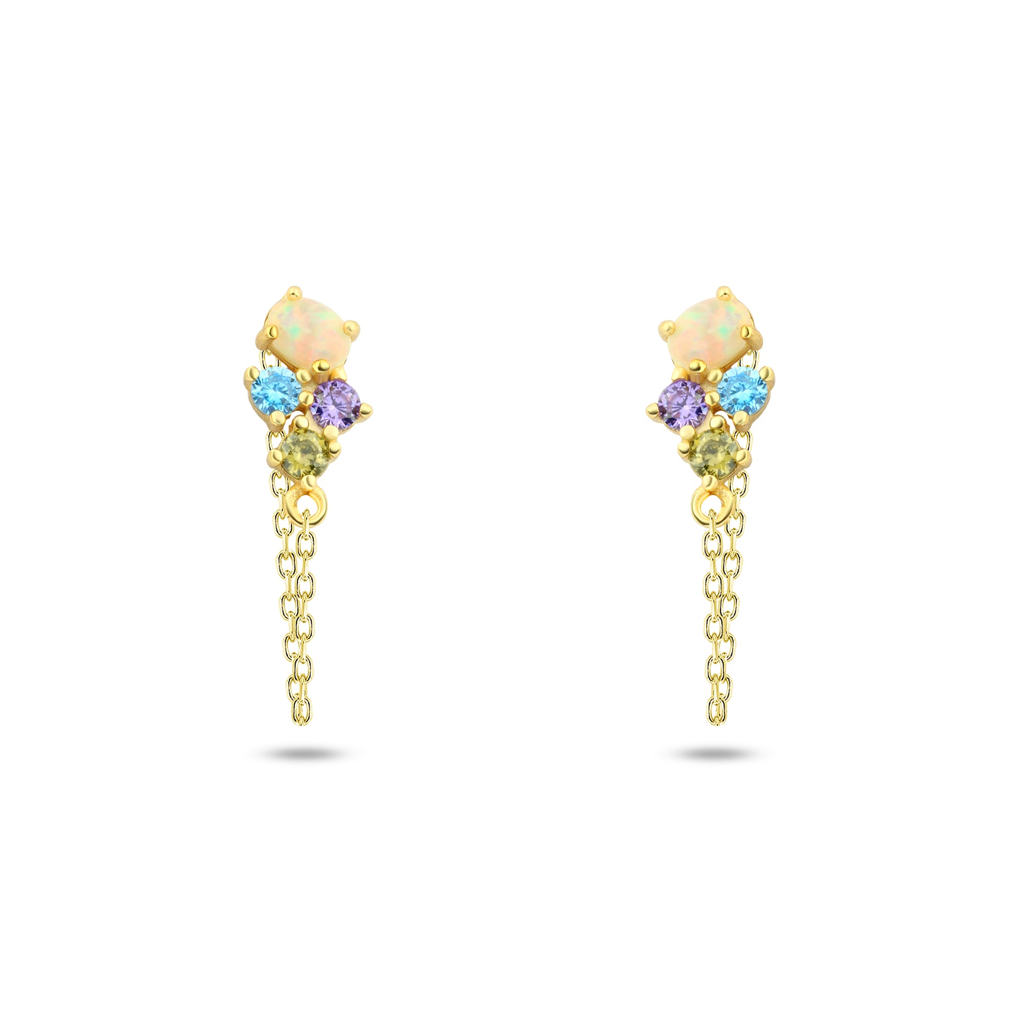 حلق "فصوص ملونة مع حجر لامع وسلاسل متدلية" فضة عيار 925 مطلي ذهب