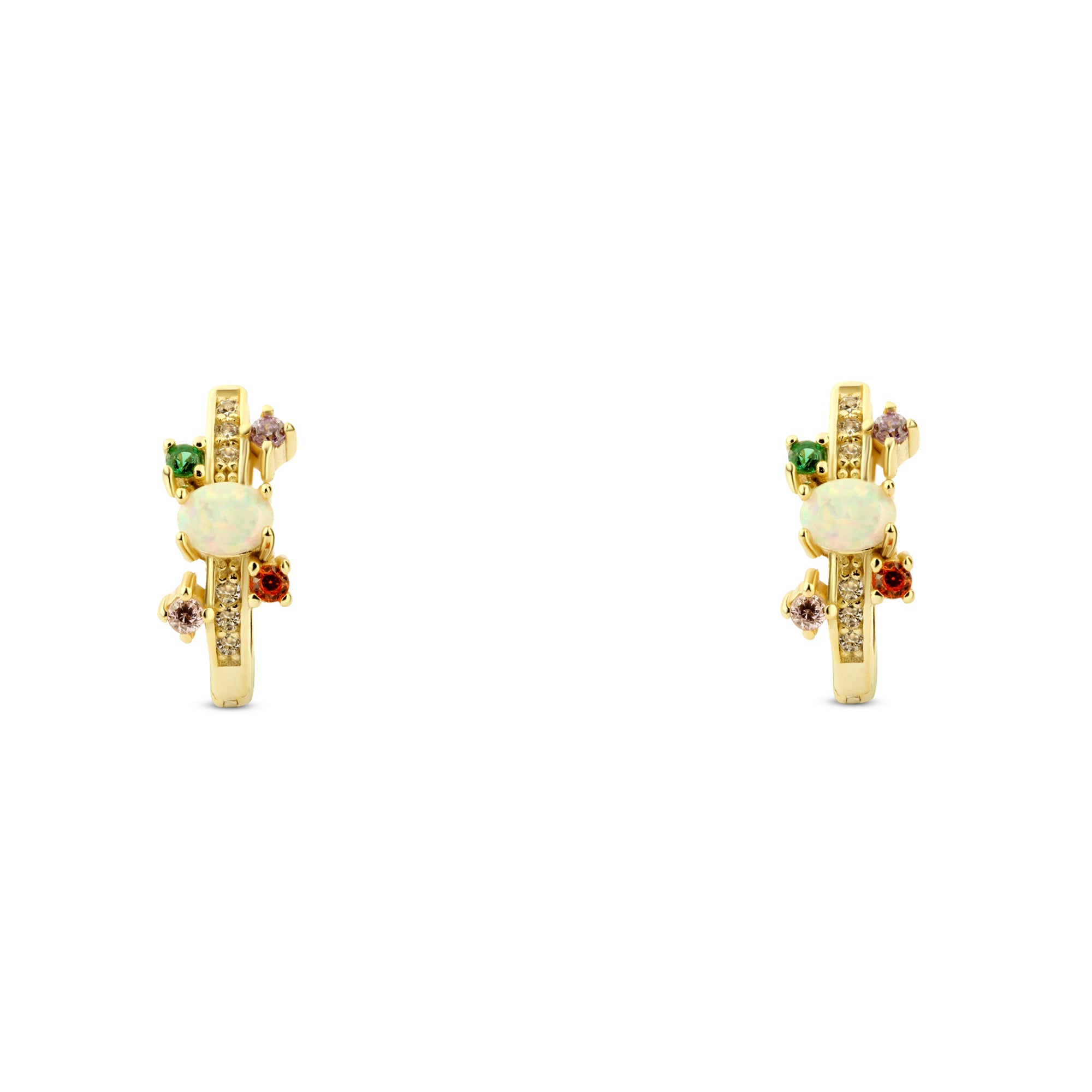 حلق فضة عيار 925 مطلي ذهب بحجر أوبال وأحجار ملونة