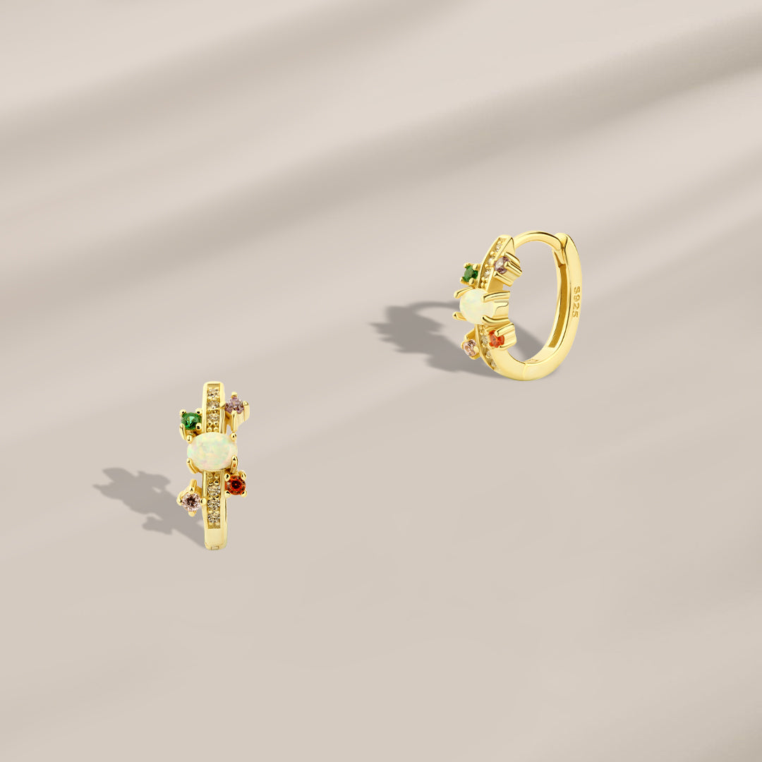 حلق فضة عيار 925 مطلي ذهب بحجر أوبال وأحجار ملونة