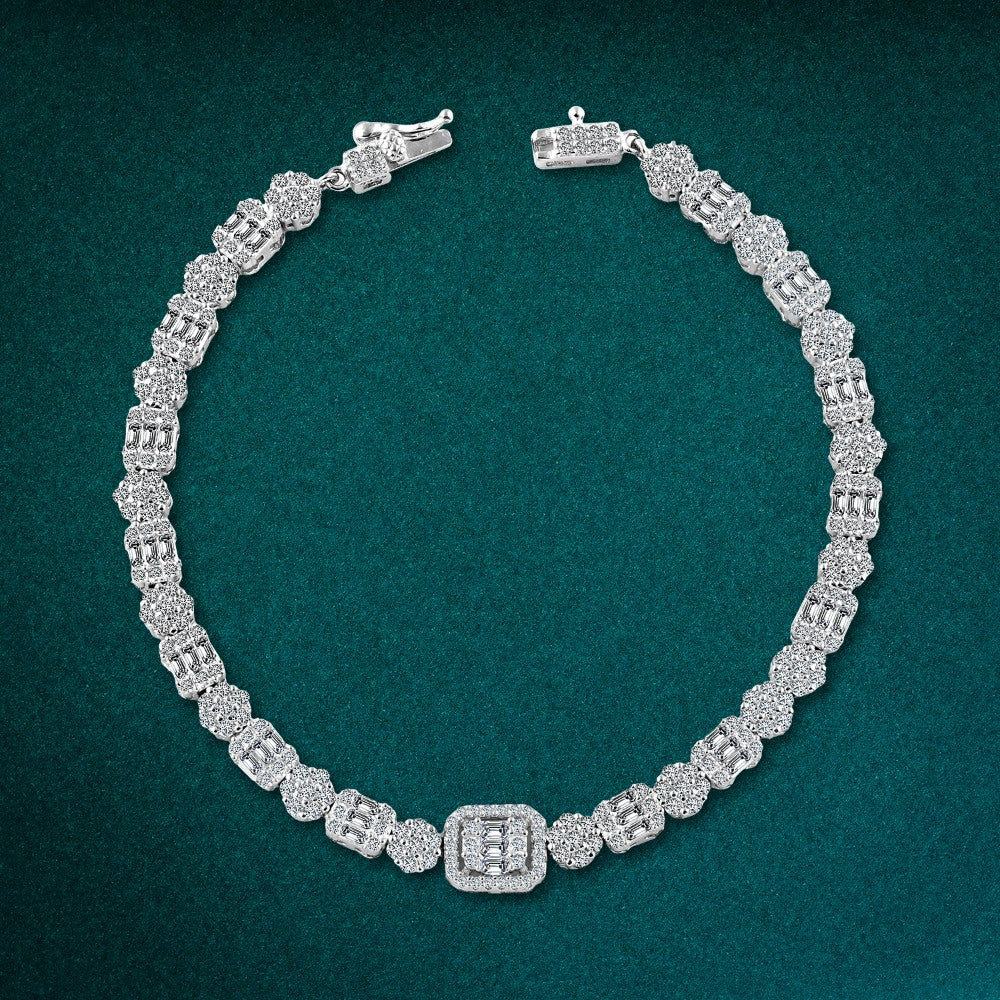 Diamond Crown Bracelet Royal Design in Italian 925 Silver with Zircon Stones
