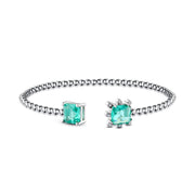 925 Sterling Silver Bracelet with a Touch of Green Zircon Stones and a Silver Beaded Chain