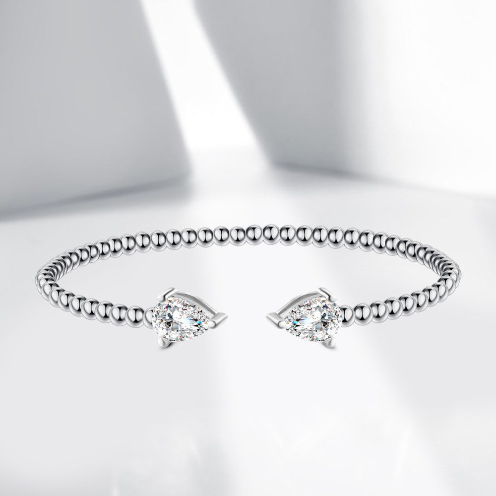 925 Sterling Silver Bracelet – Two Zircon Drops in an Elegant Open Design