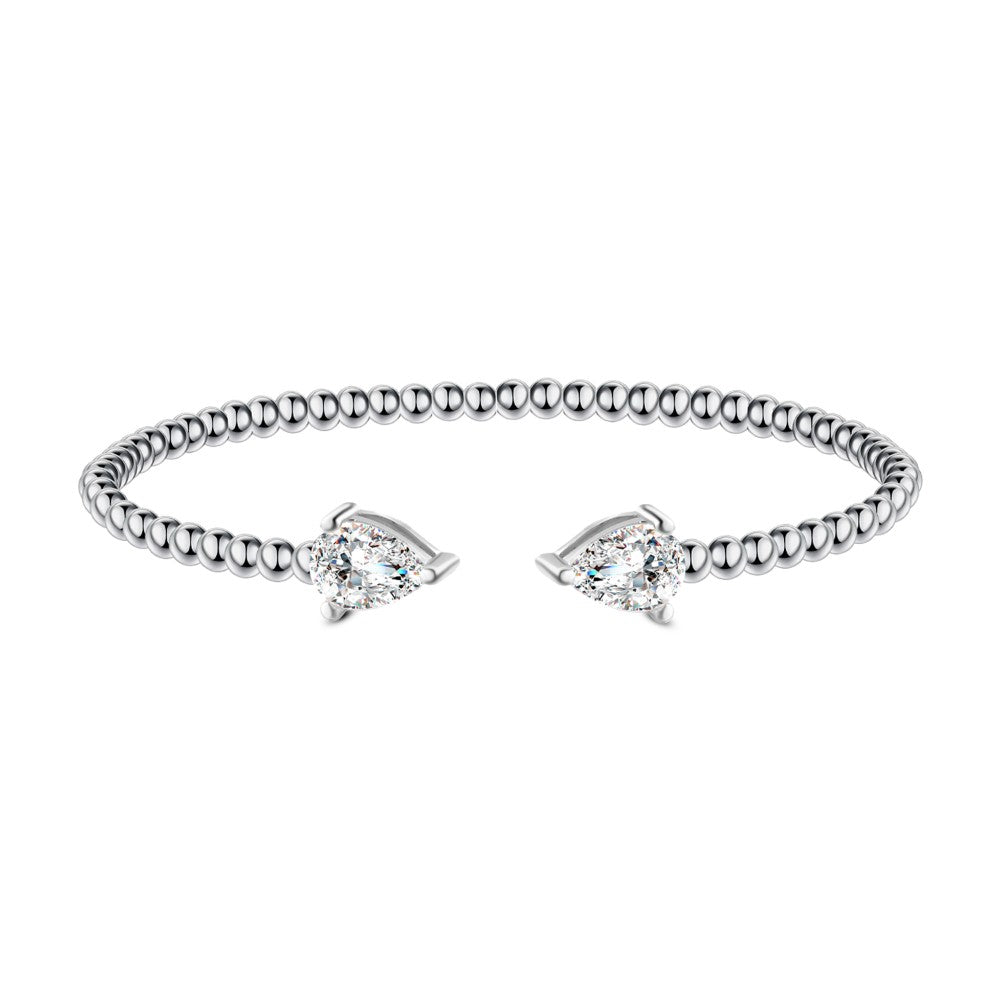 925 Sterling Silver Bracelet – Two Zircon Drops in an Elegant Open Design