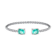 925 Sterling Silver Bracelet – Open Design with Two Rectangular Zircon Stones