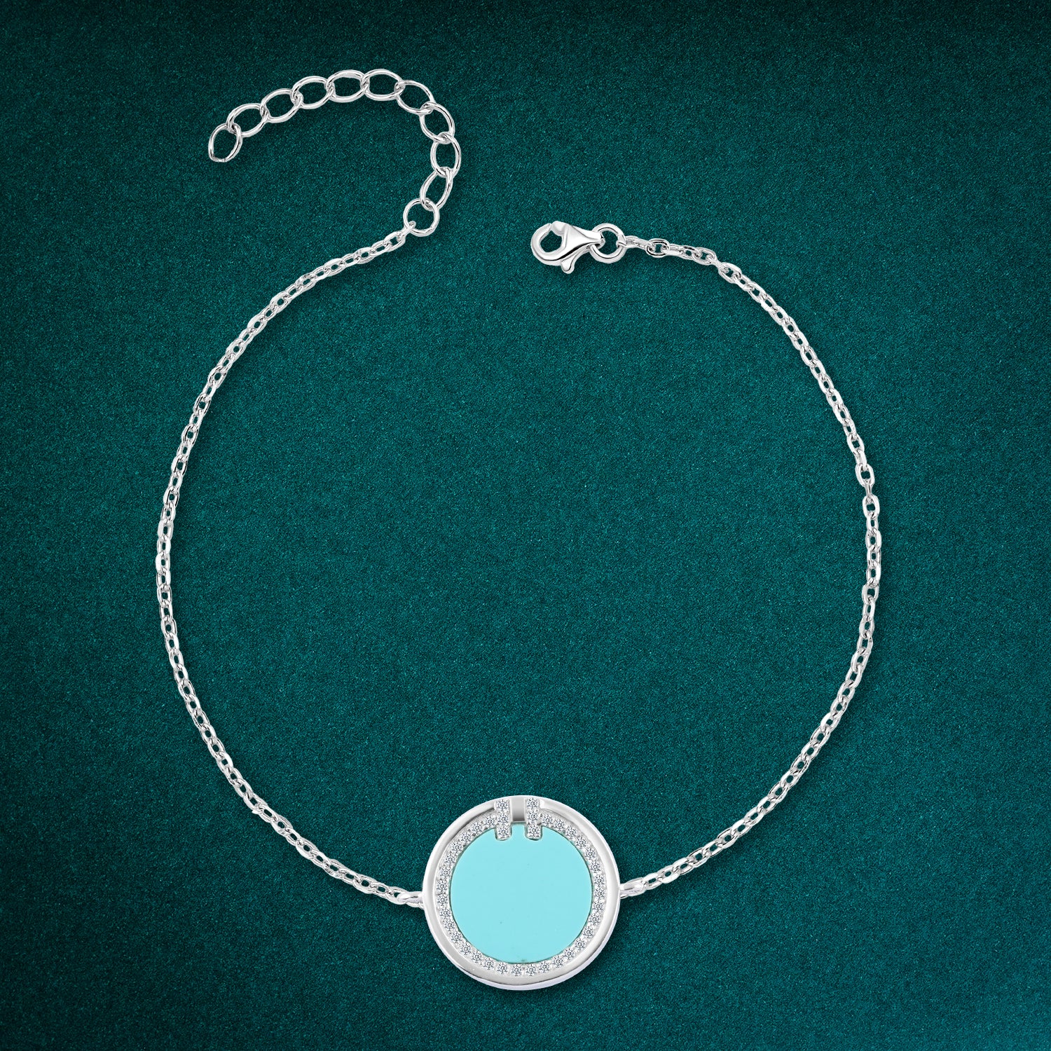 Elegant Adjustable 925 Sterling Silver Bracelet with Turquoise Gemstone & Zircon Accents