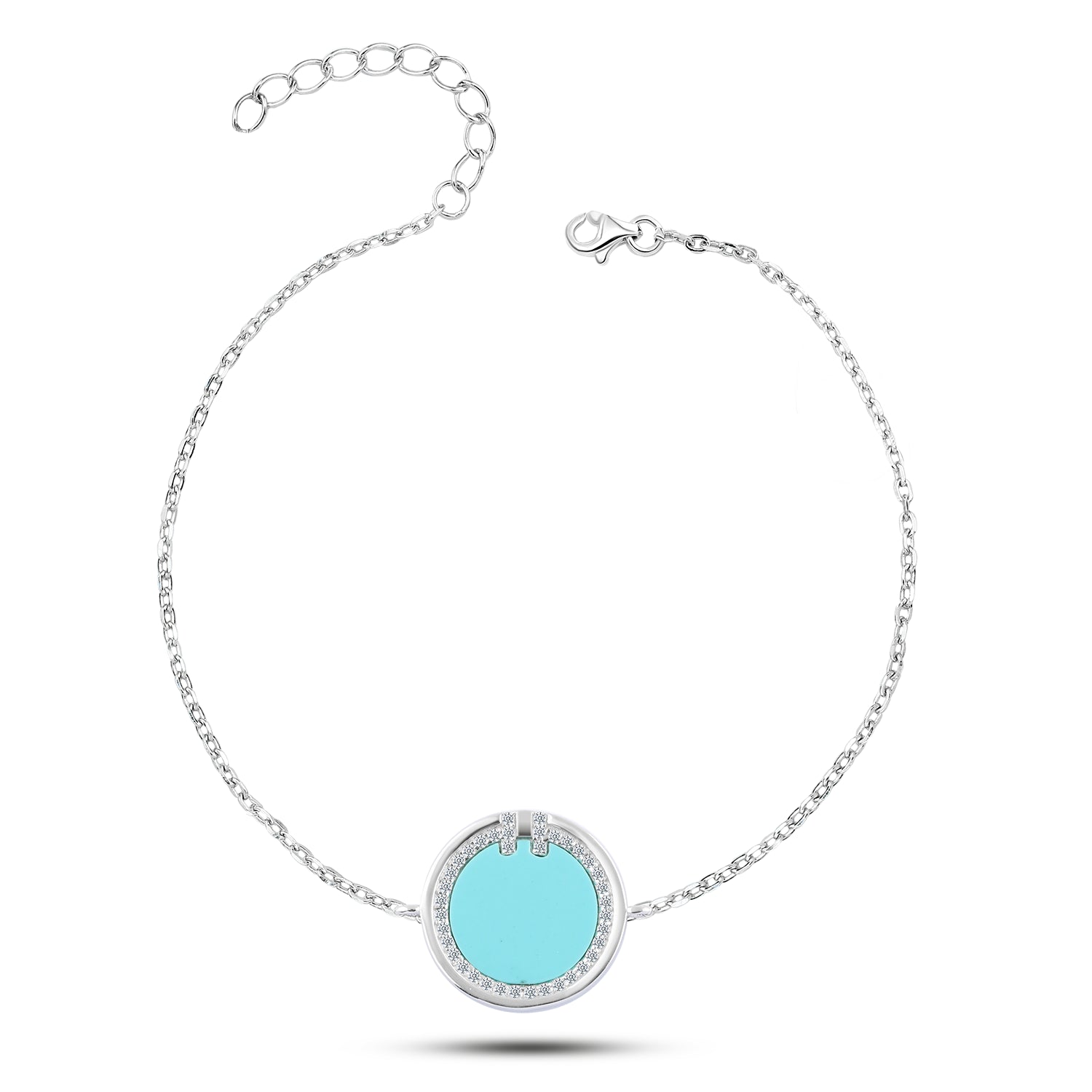 Elegant Adjustable 925 Sterling Silver Bracelet with Turquoise Gemstone & Zircon Accents