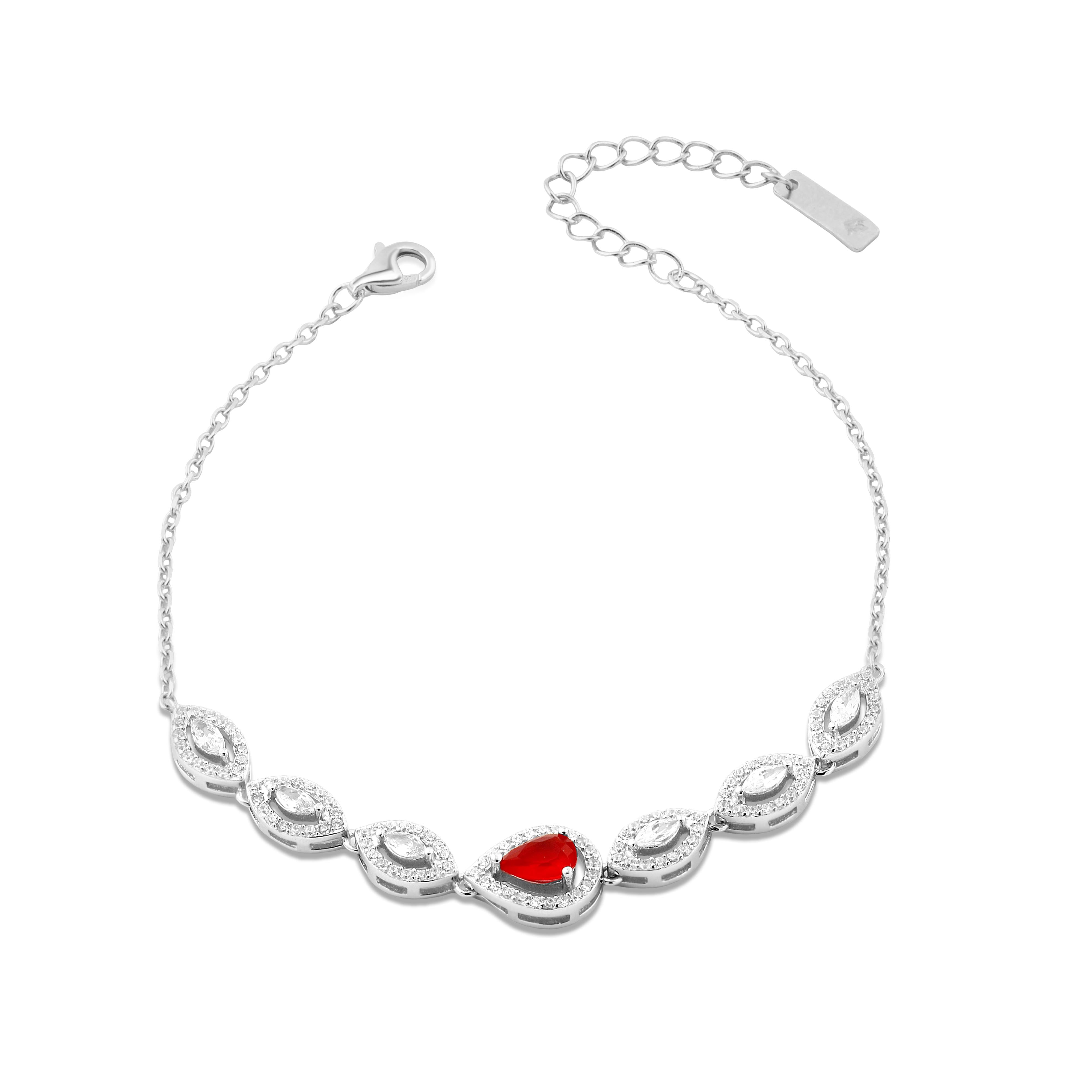 إنسيال  بحجر أحمر و زركون -  فضة 925 مطلي بلاتين