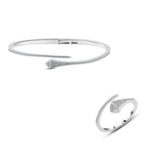 Classic Zircon 925 Silver Bangle and Ring Set 
