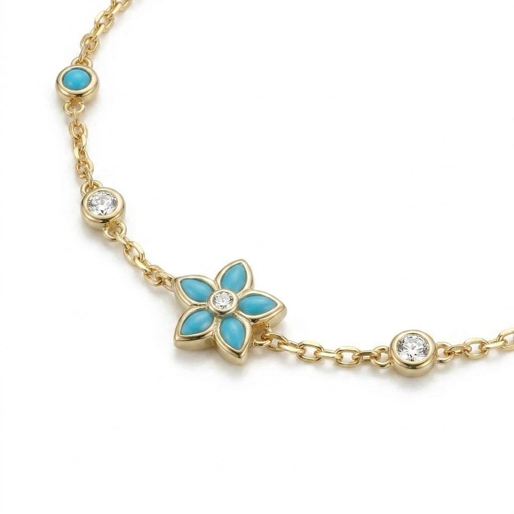 925 Silver Turquoise Flower Bracelet - Gold Plated