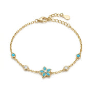925 Silver Turquoise Flower Bracelet - Gold Plated