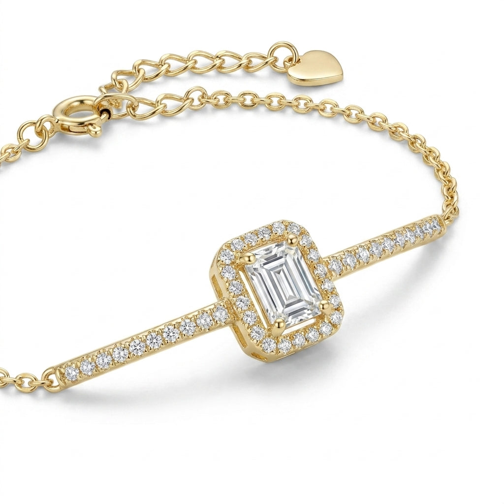 Luxury Rectangular Stone Bracelet Adorned with Zircon Stones – 925 Silver Gold Plated