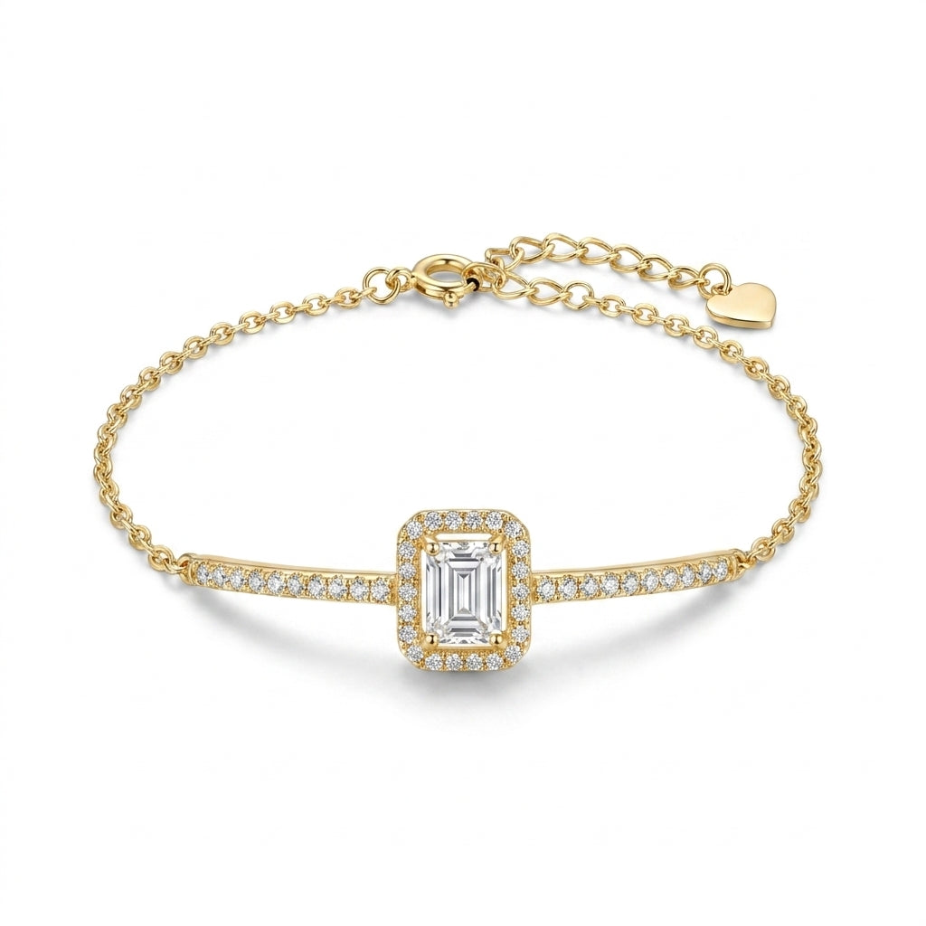 Luxury Rectangular Stone Bracelet Adorned with Zircon Stones – 925 Silver Gold Plated