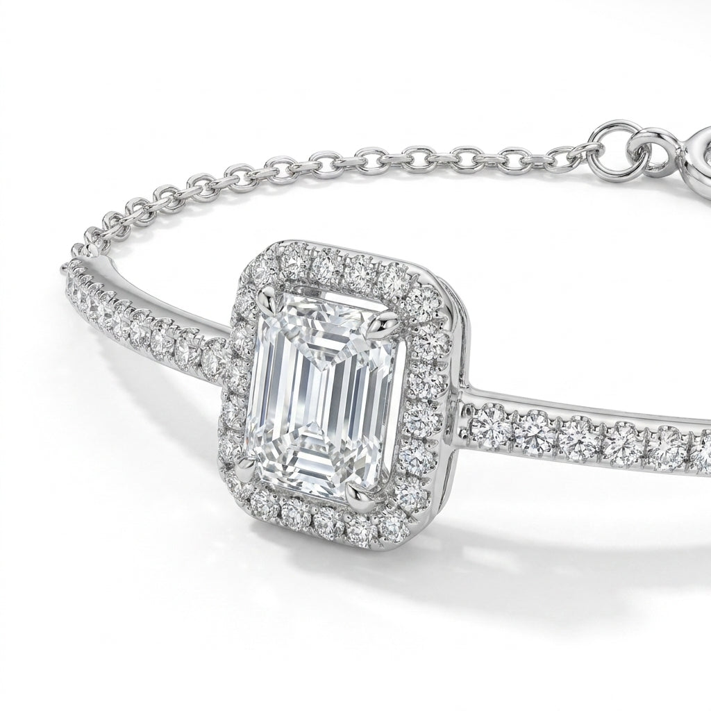 Luxury Rectangular Stone Bracelet Adorned with Zircon Stones – 925 Silver