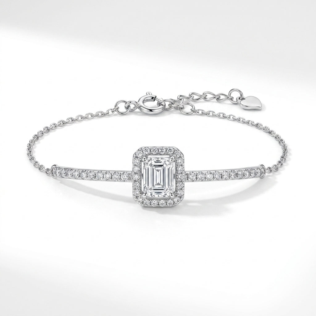 Luxury Rectangular Stone Bracelet Adorned with Zircon Stones – 925 Silver