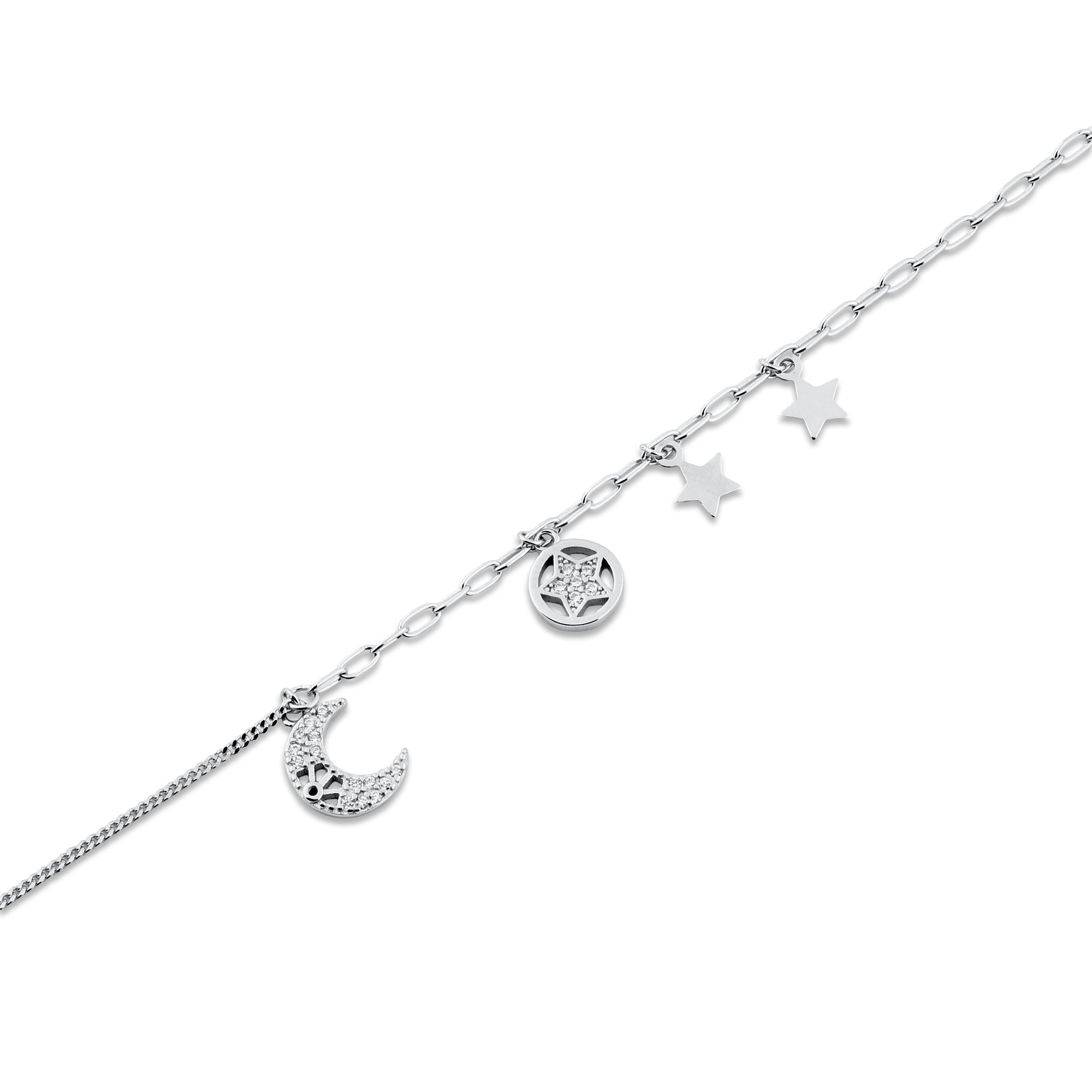 خلخال "قمر ونجوم بفصوص لامعة" فضة عيار 925