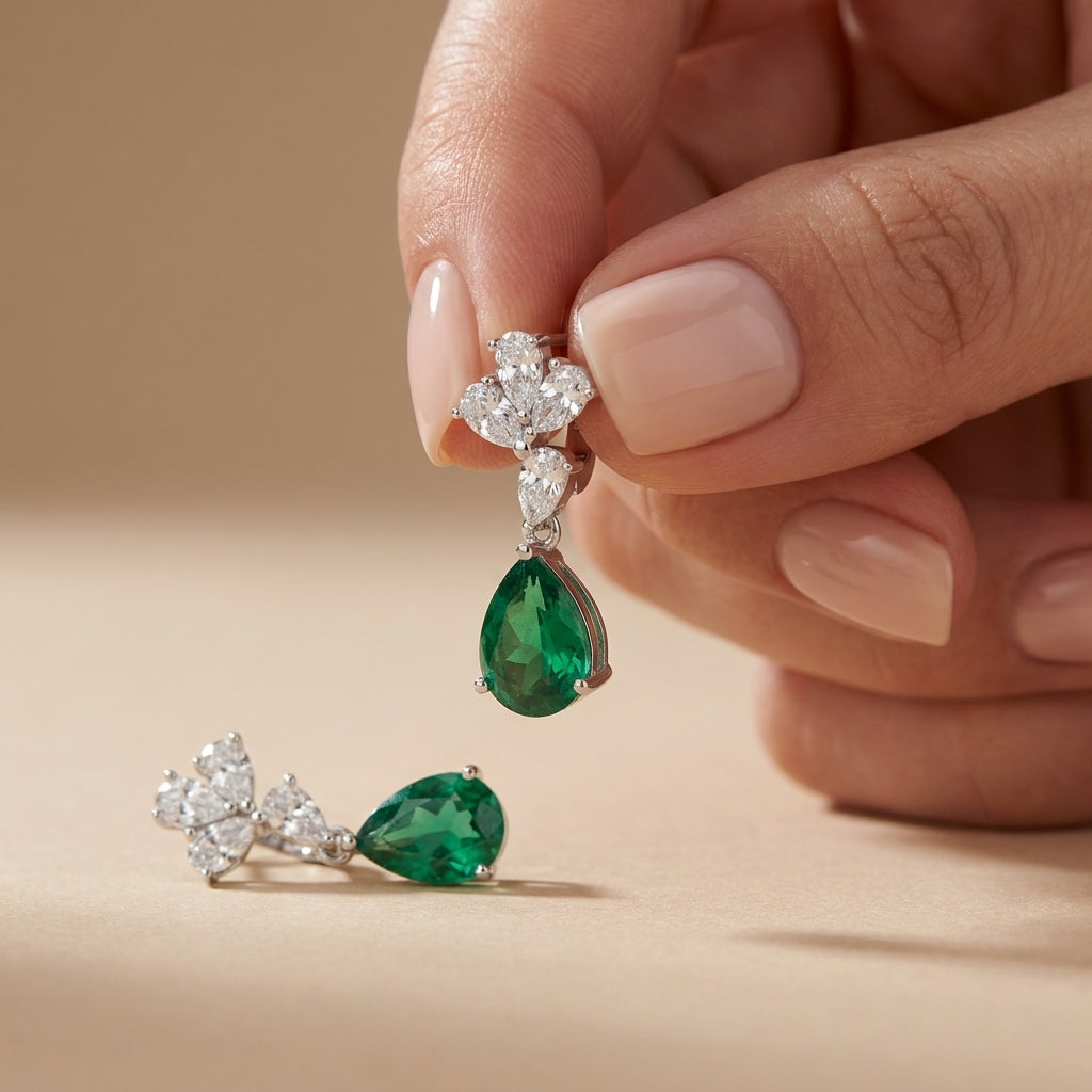 925 Silver Earrings with Pear-Shaped Green Stone