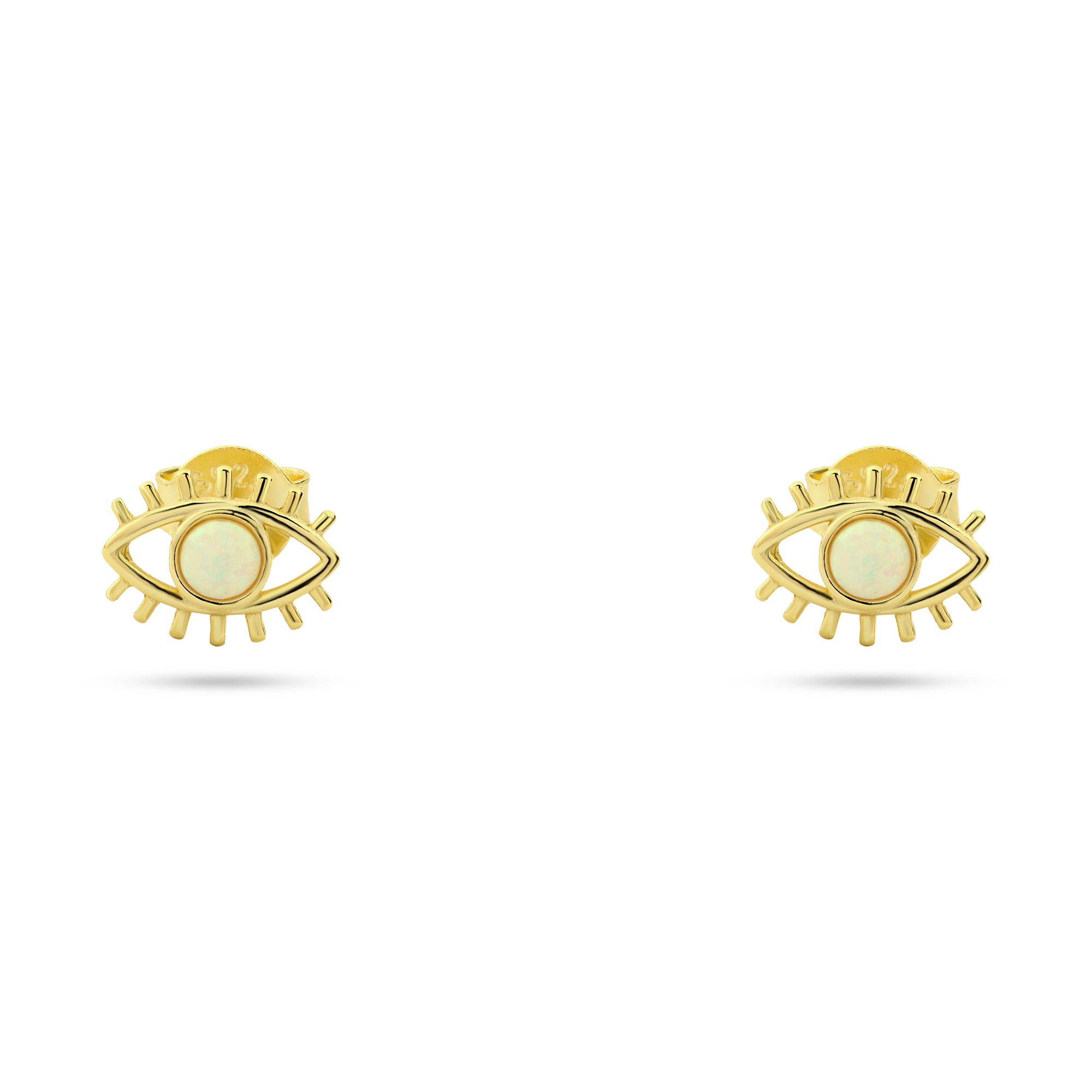 حلق فضة عيار 925 مطلي ذهب بتصميم عين بحجر أوبال