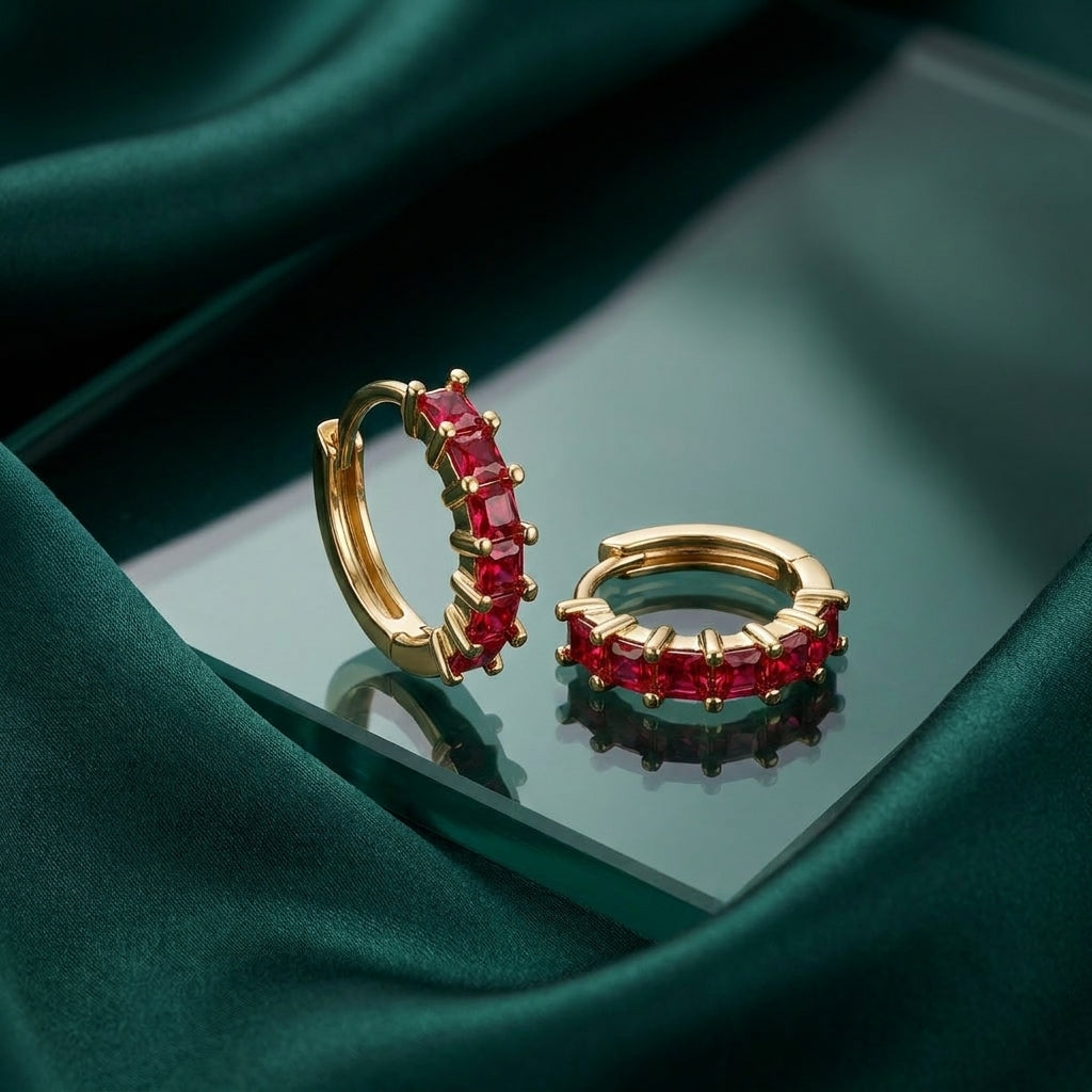 925 Silver Earrings with Red Stones – Gold Plated