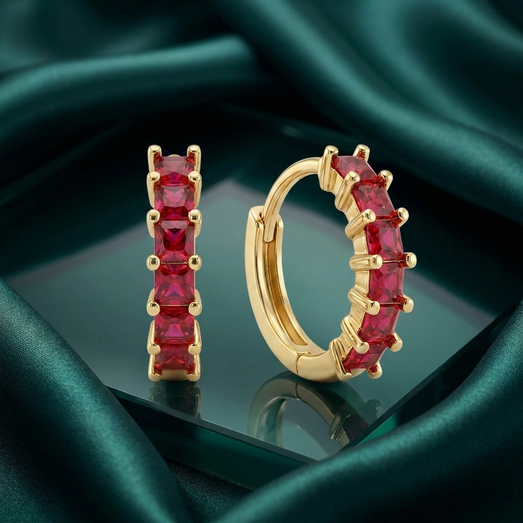 925 Silver Earrings with Red Stones – Gold Plated