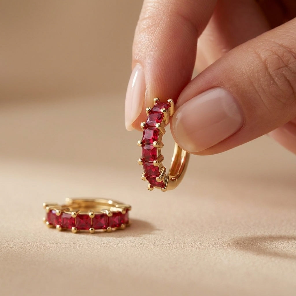 925 Silver Earrings with Red Stones – Gold Plated