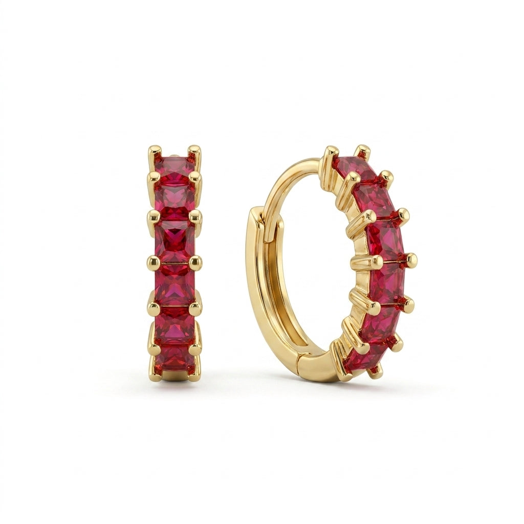 925 Silver Earrings with Red Stones – Gold Plated