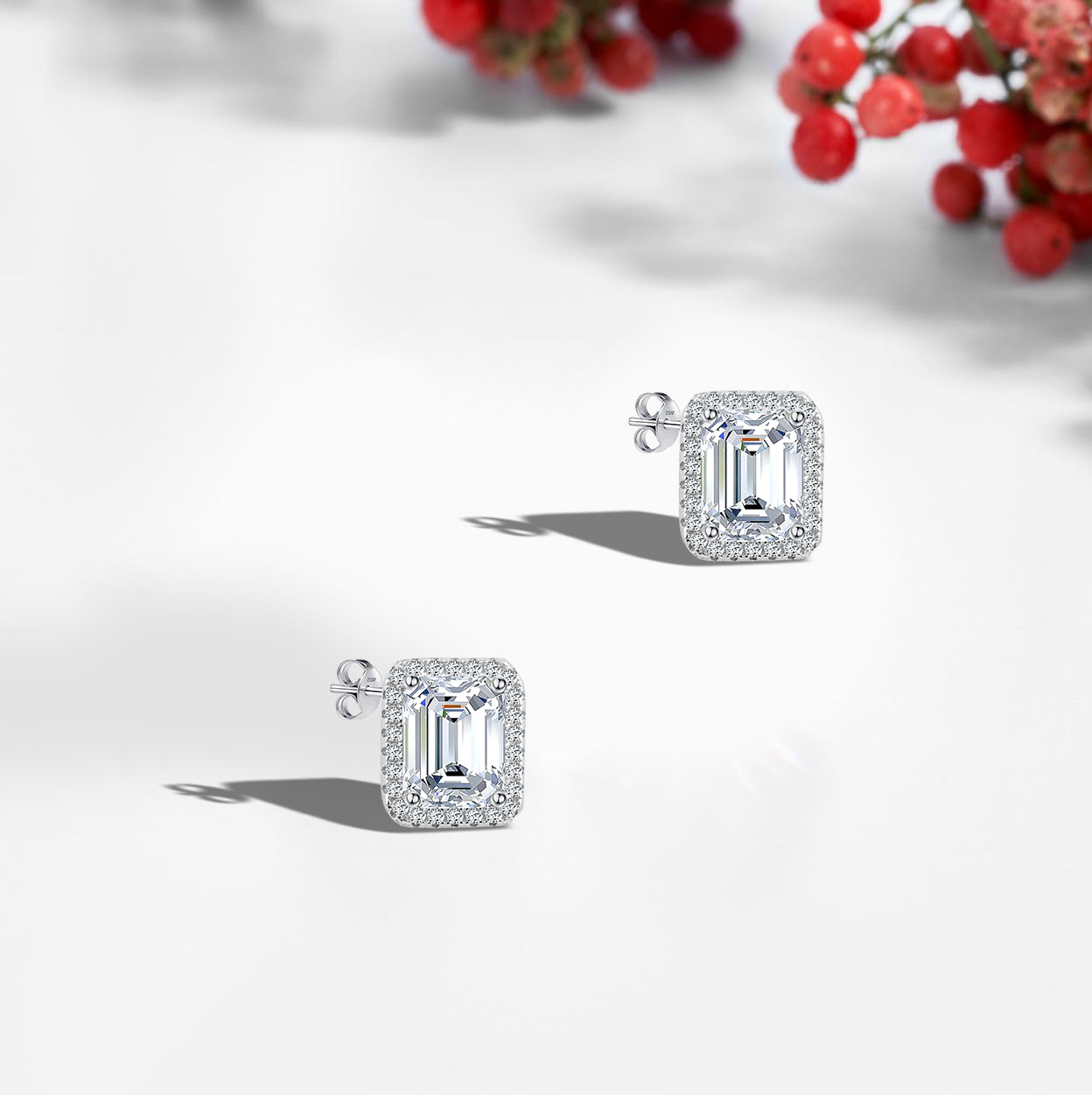 "Square Crystal" 925 Silver Earrings 