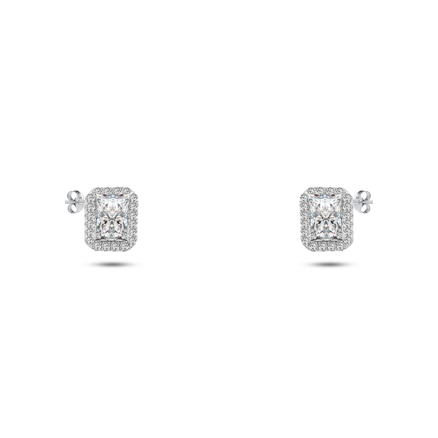 "925 Silver Earrings with Sparkling Rectangular Stones"