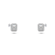 "925 Silver Earrings with Sparkling Rectangular Stones"